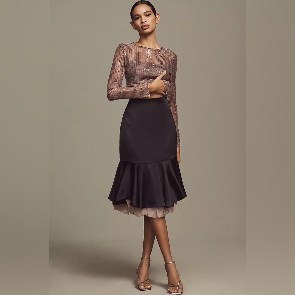 NWT! By Anthropologie Organza Bubble Slip Midi Skirt - Size US 2  🏀